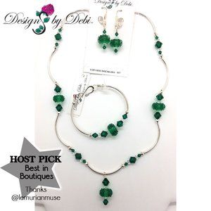 Emerald Glass & Crystal 3 piece Jewelry Set